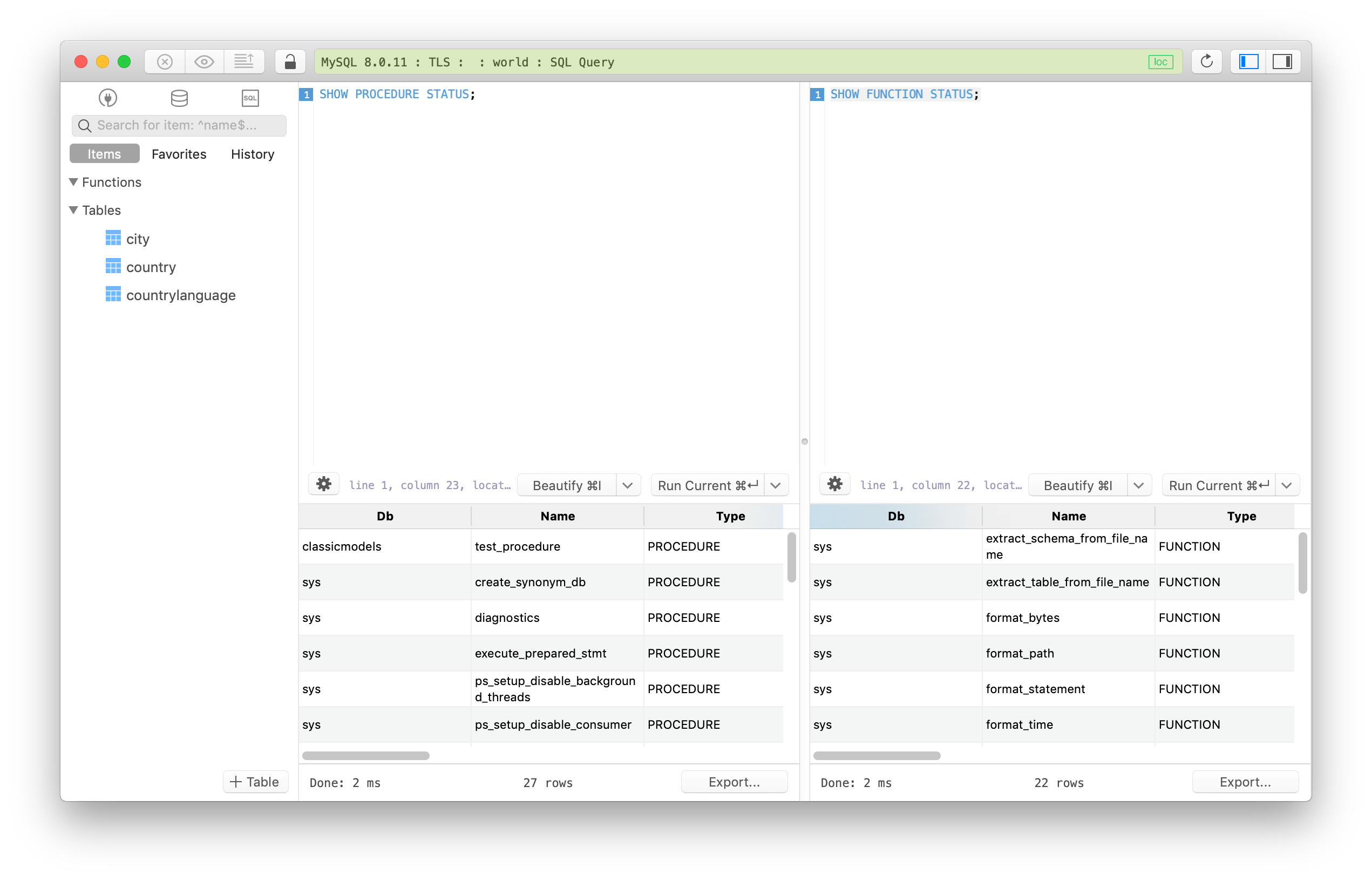 MySQL How To Show All Stored Procedures Or Functions TablePlus