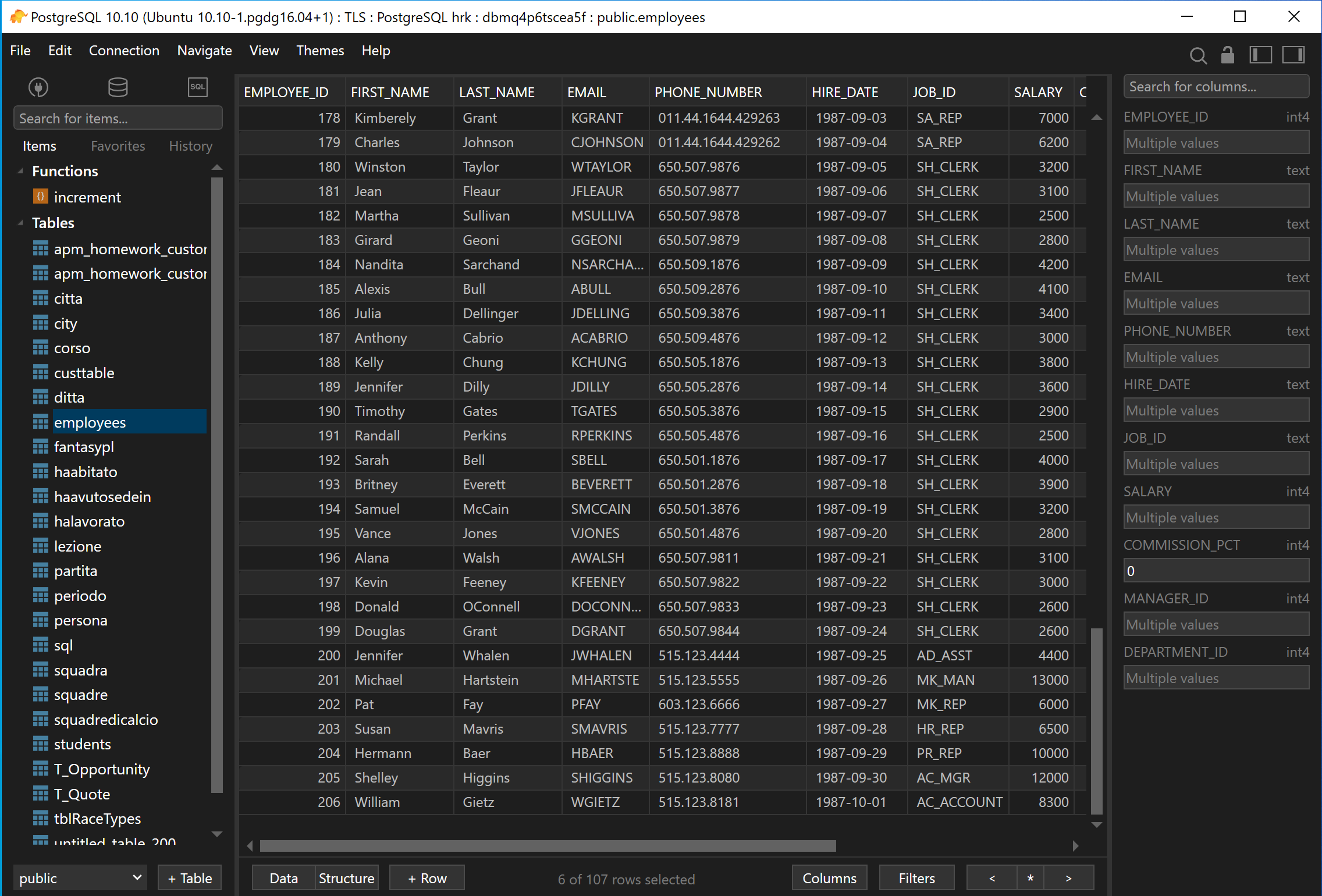 tableplus run stored function mariadb