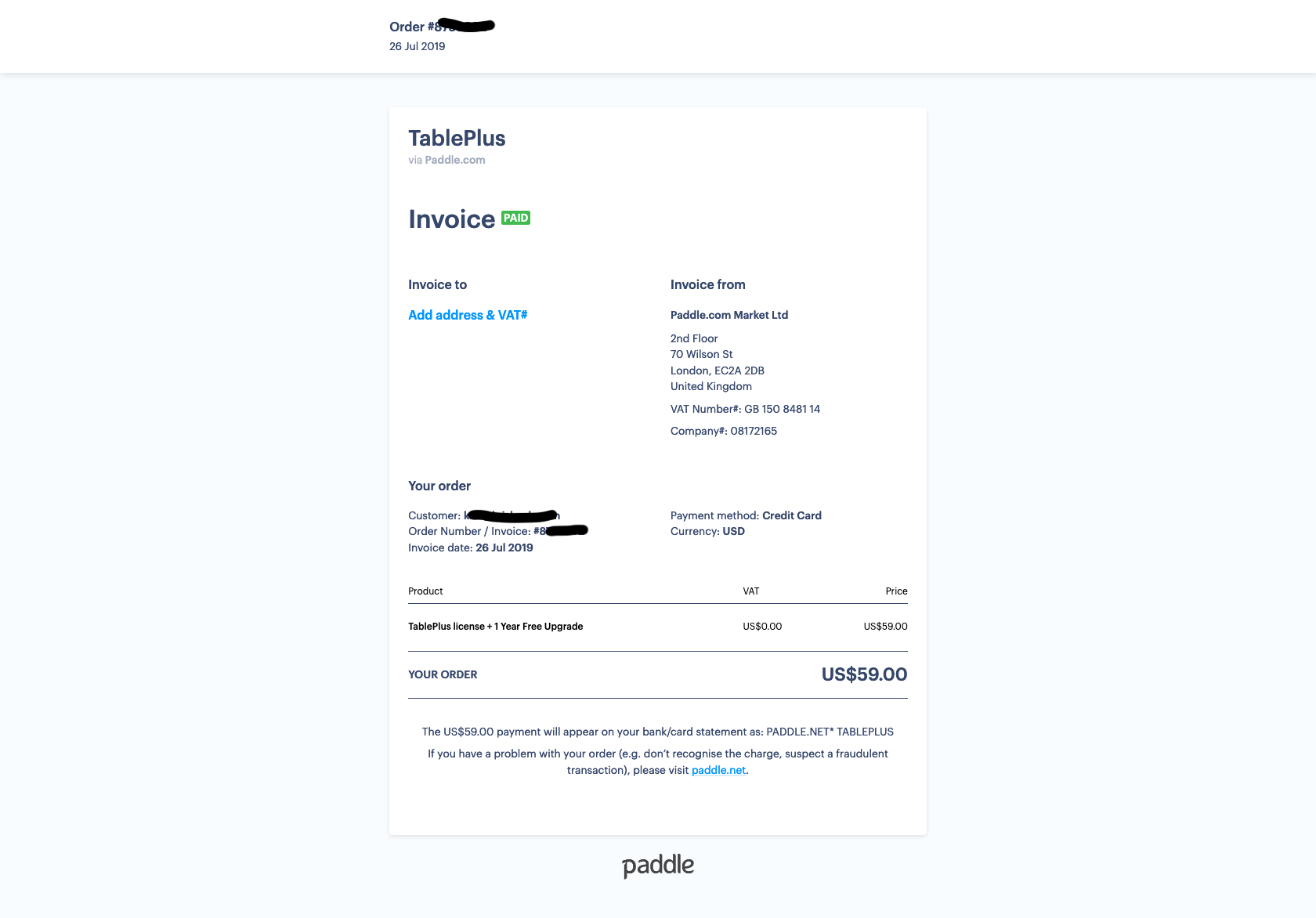 Paddle Invoice Ex