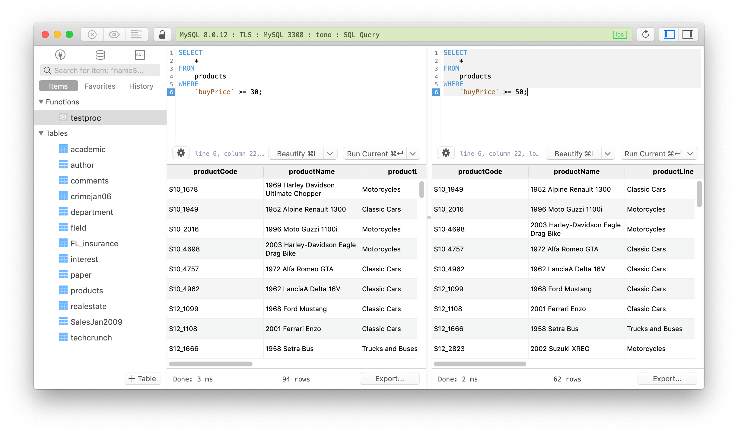 tableplus view stored procedure