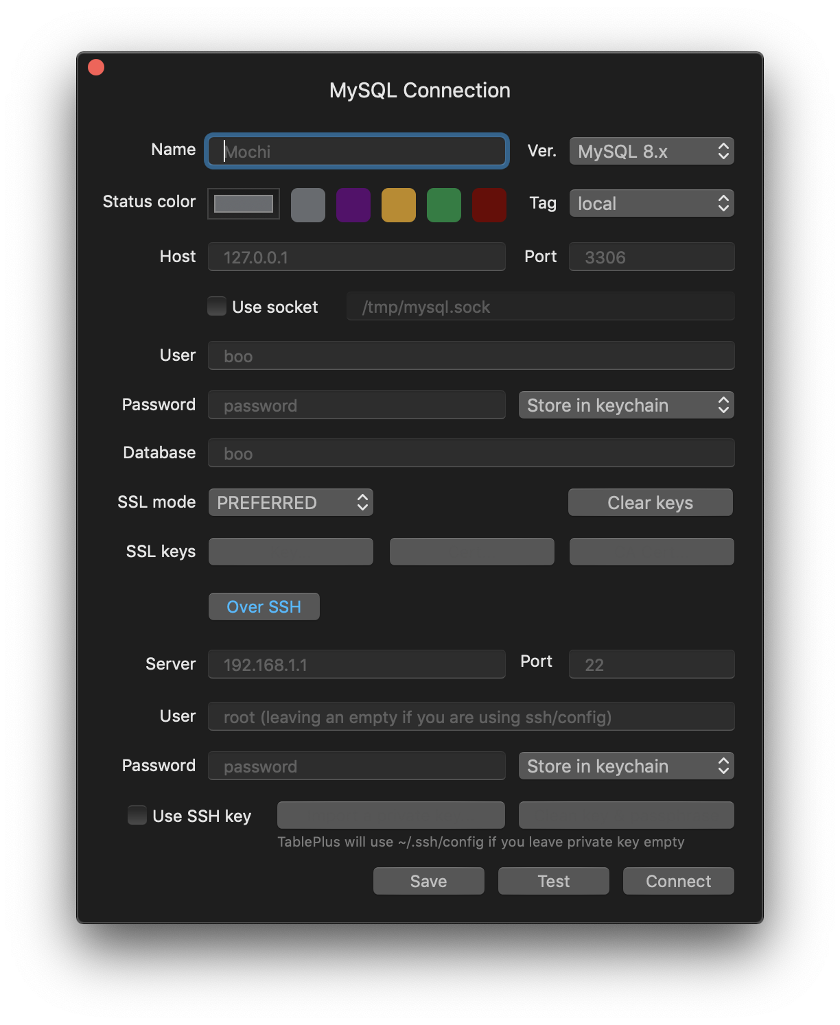 TablePlus SSH Tunnel